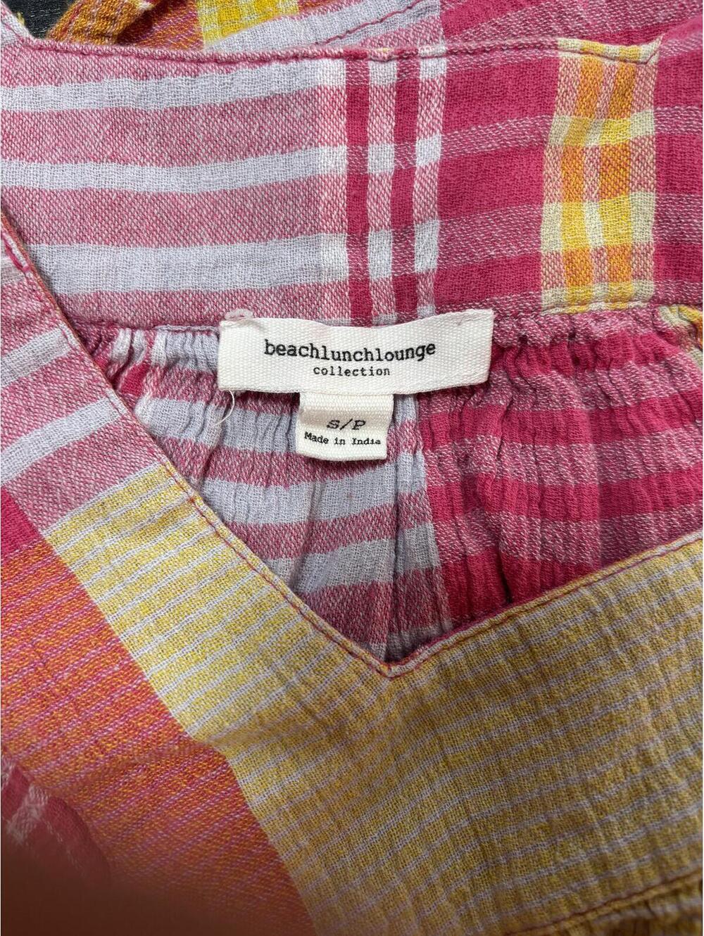 BeachLunchLounge S/P Boho Cottage core Coastal Plaid Top. - Picture 6 of 8
